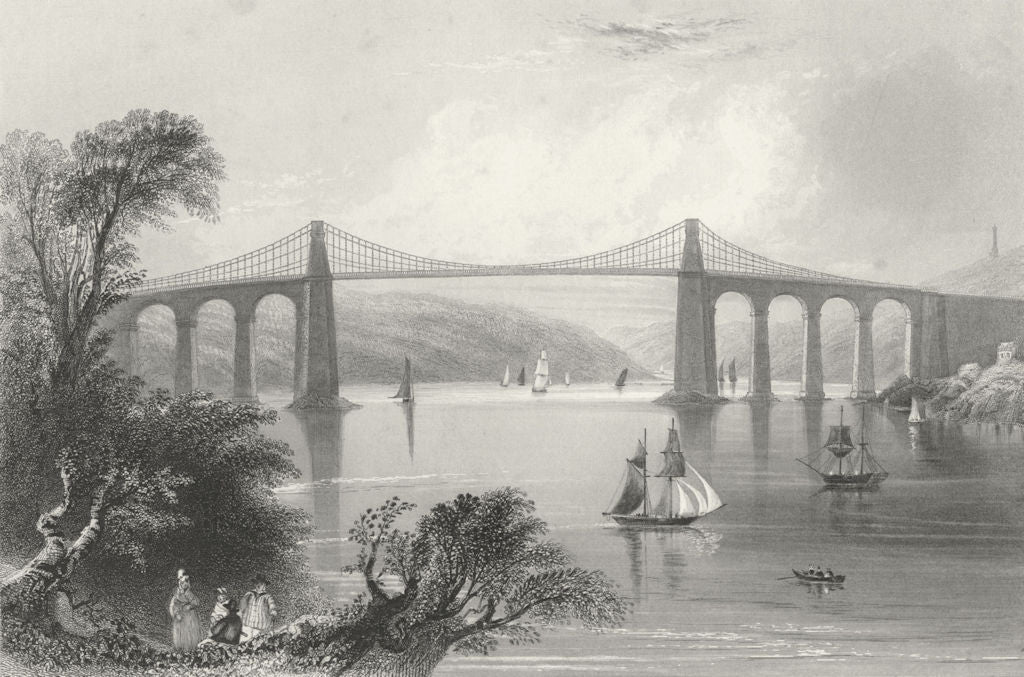 WALES. Menai bridge, Bangor. Bartlett Gastineau 1841 old antique print picture